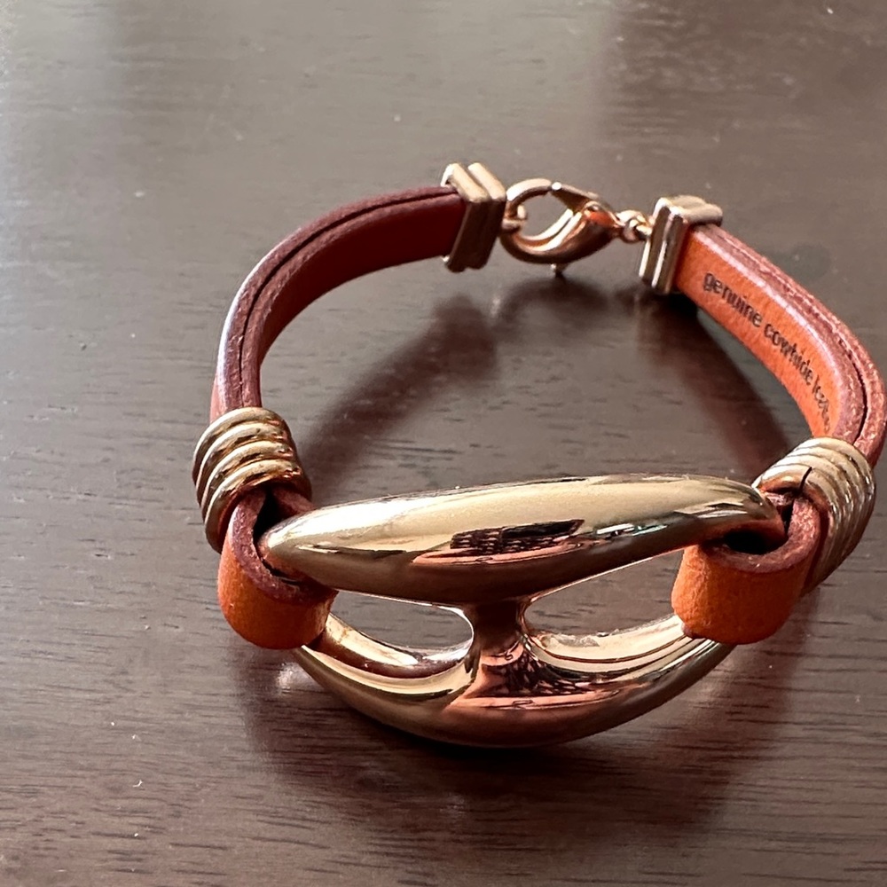 Gold and Brown Leather Bracelet